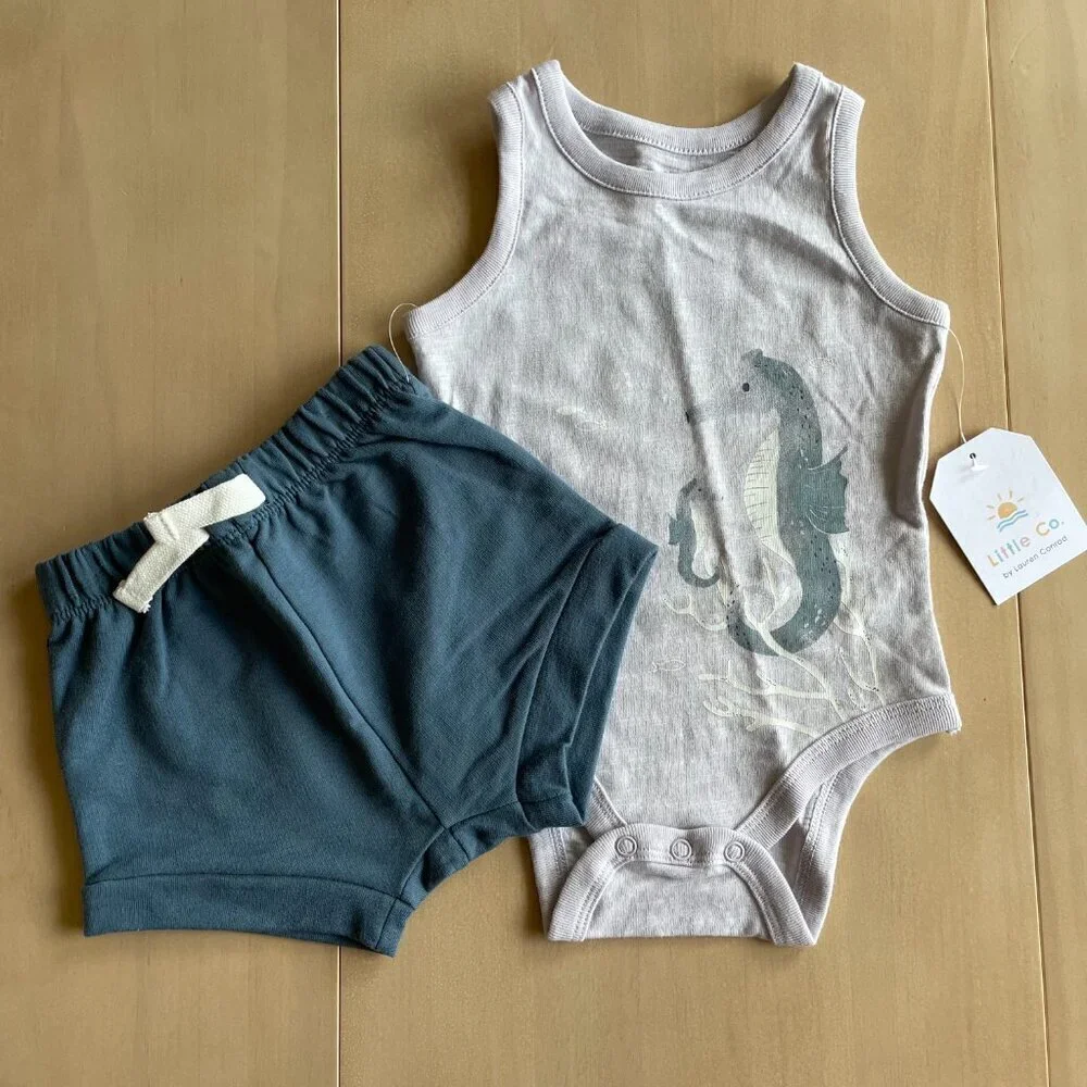 NEW Organic Lauren Conrad Little Co. Collection Seahorse Tank Shorts Set - 6 Mo.